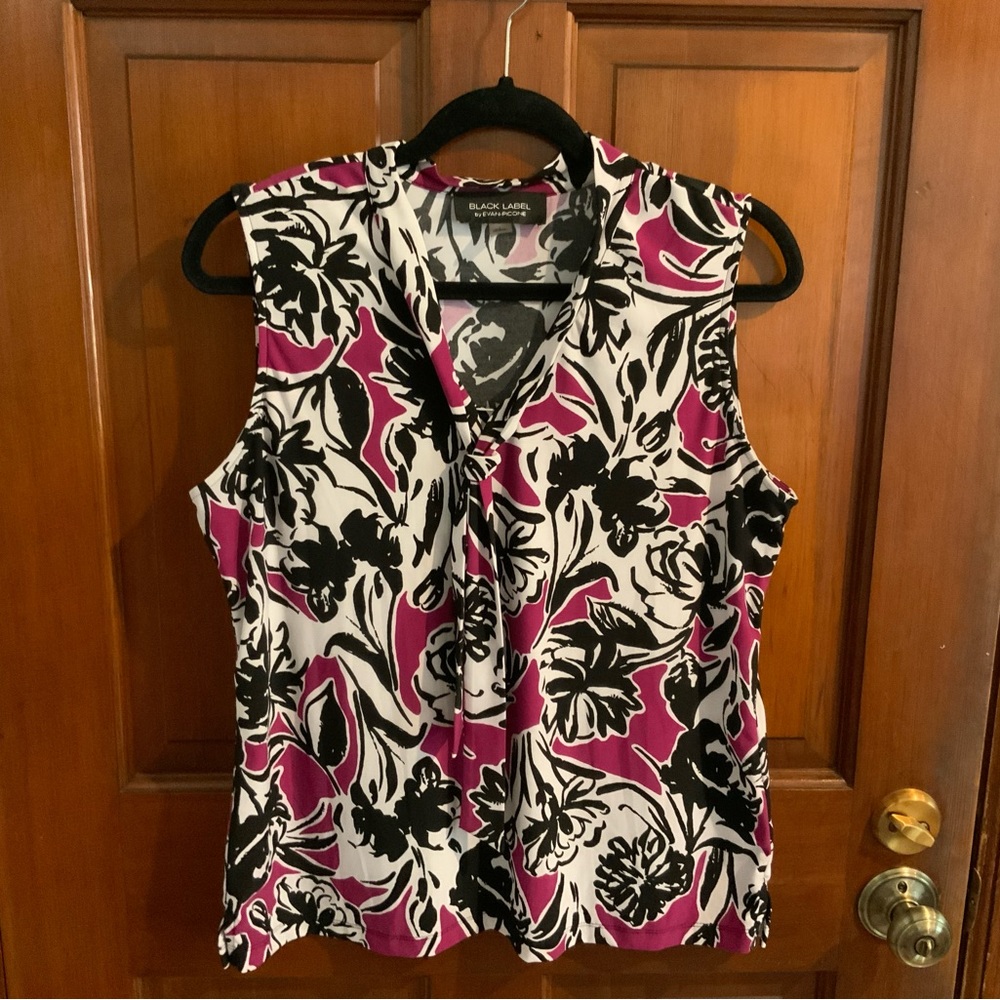 Blouse with neck tie collar- Size Lg- Evan Picone